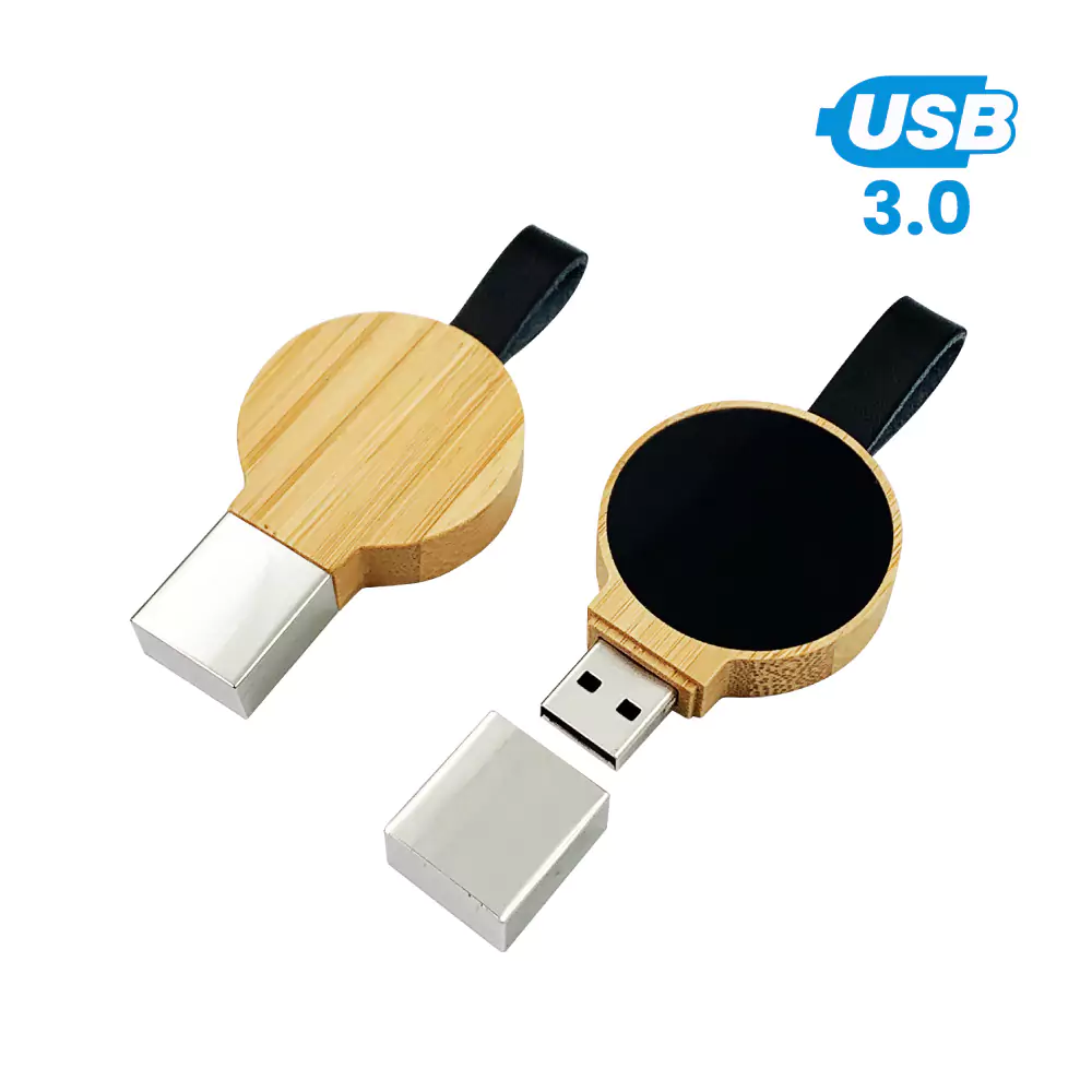 Bamboo Round LED Logo USB with Strap 64GB V. 3.0 | Promotional Gifts ...