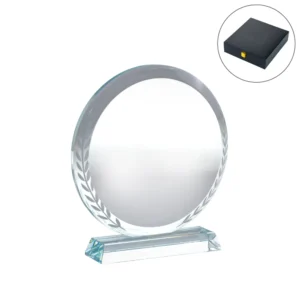 Round Clear Crystal Award with Engraved Leaves